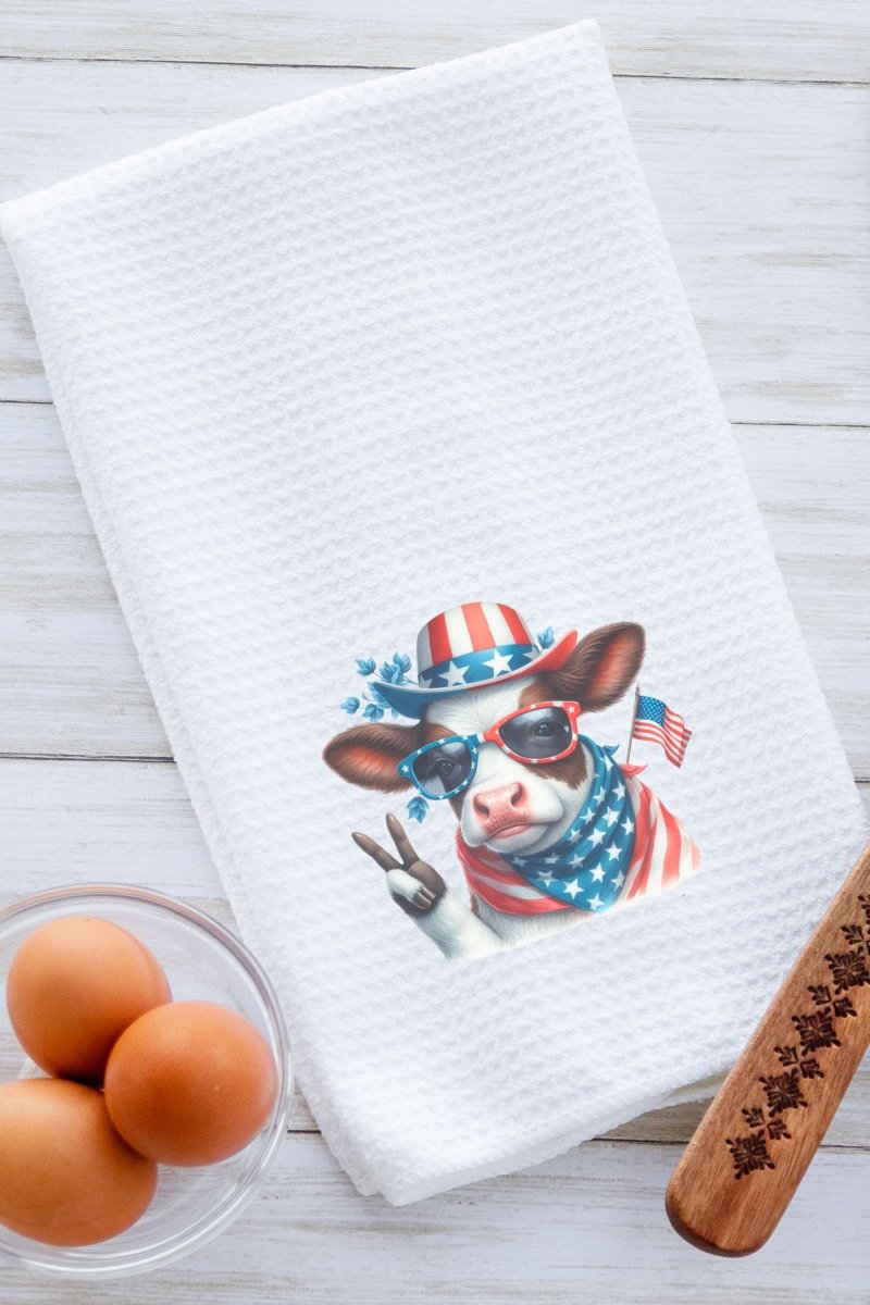 Peace Out Freedom Cow Waffle Kitchen Towel - Wholesale Accessory Market