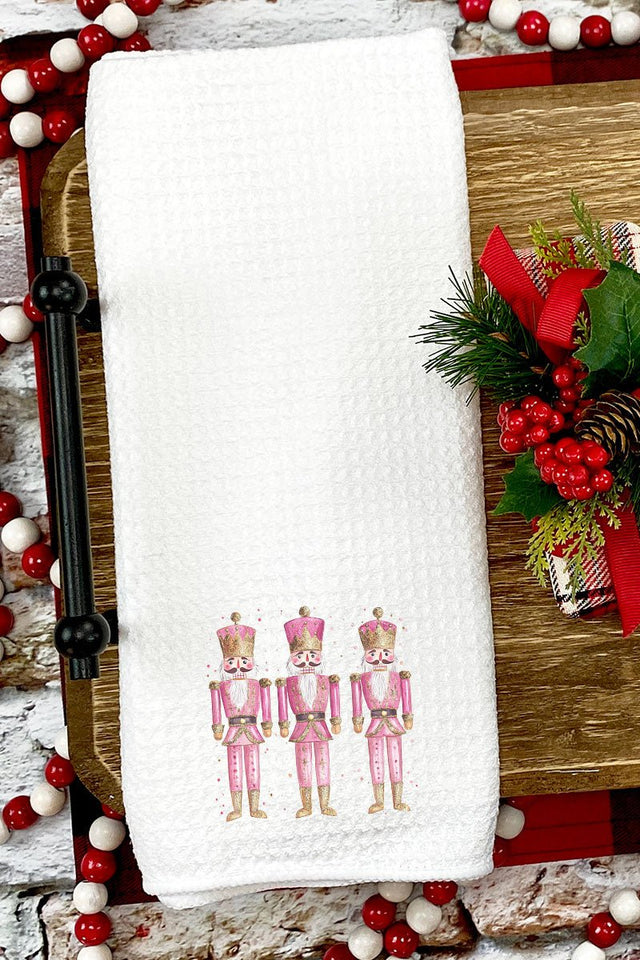 Pink Jolly Nutcracker Waffle Kitchen Towel - Wholesale Accessory Market