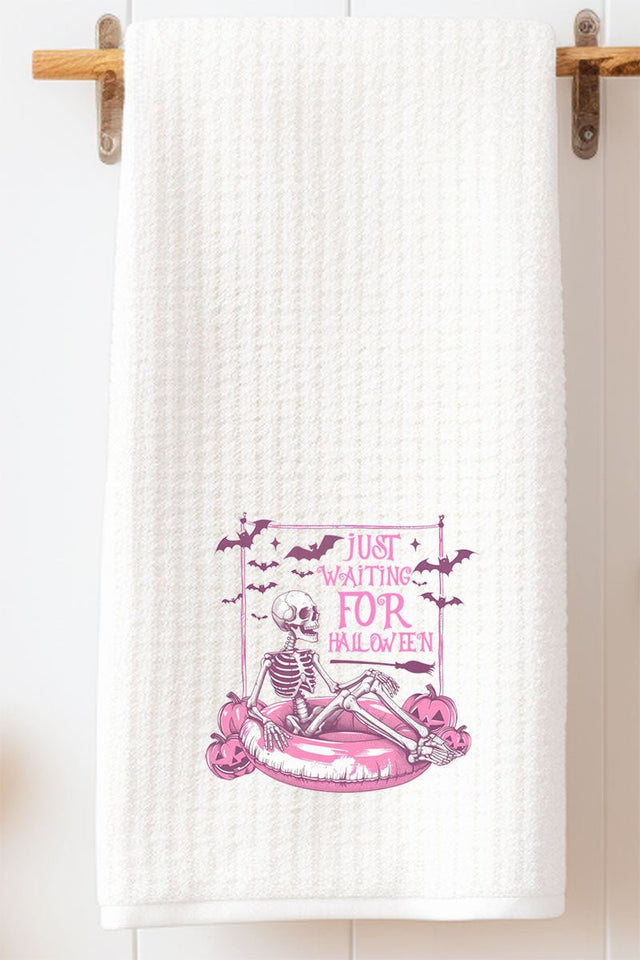 Pink Just Waiting For Halloween Waffle Kitchen Towel - Wholesale Accessory Market