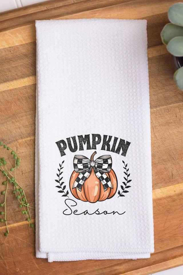 Pumpkin Season Checkered Bow Waffle Kitchen Towel - Wholesale Accessory Market