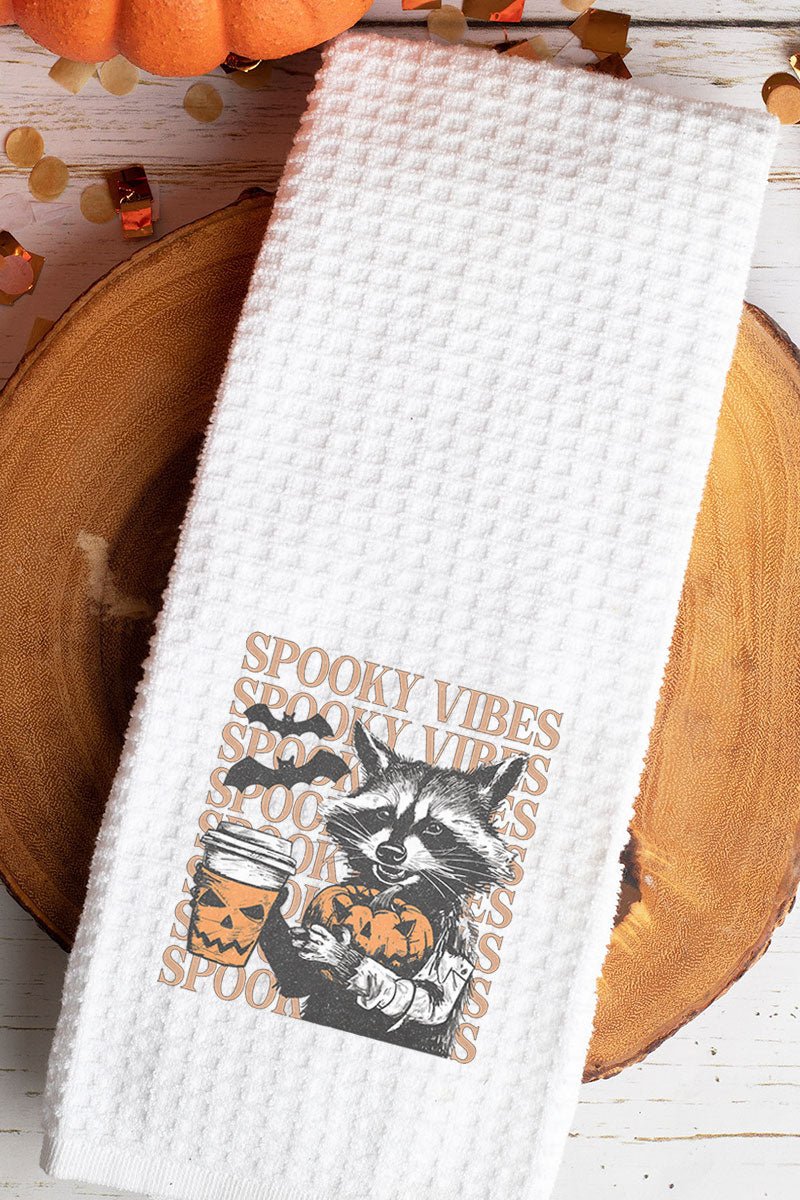 Raccoon Spooky Vibes Waffle Kitchen Towel - Wholesale Accessory Market