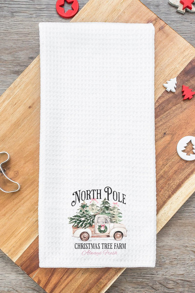 Truck North Pole Tree Farm Waffle Kitchen Towel - Wholesale Accessory Market