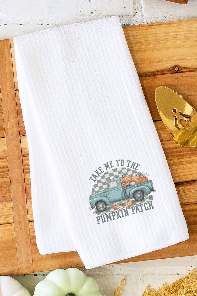 Turquoise Pumpkin Patch Truck Waffle Kitchen Towel - Wholesale Accessory Market