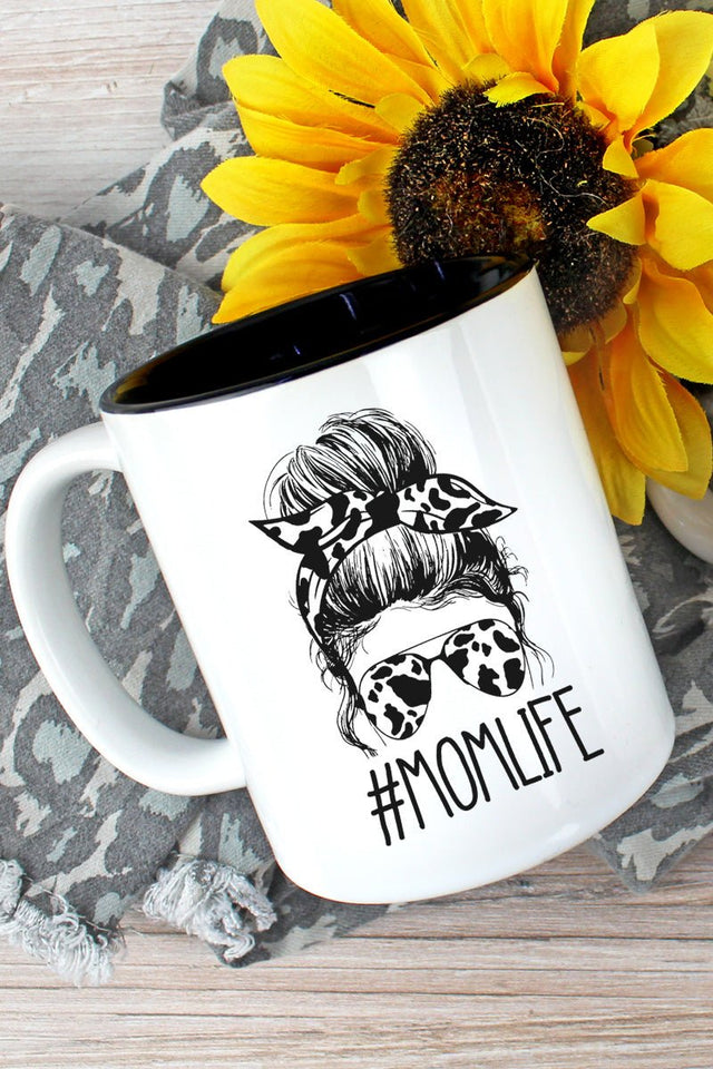 Messy Bun Cow Print Mom Two - Tone Mug - Wholesale Accessory Market