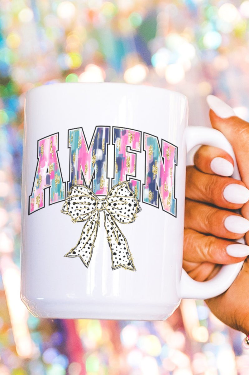 Brushed Amen Bow Ceramic Mug - Wholesale Accessory Market