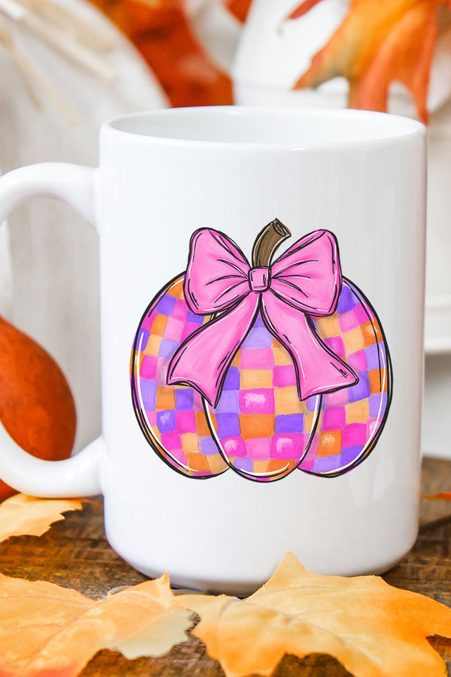 Checkered Charm Pumpkin Ceramic Mug - Wholesale Accessory Market