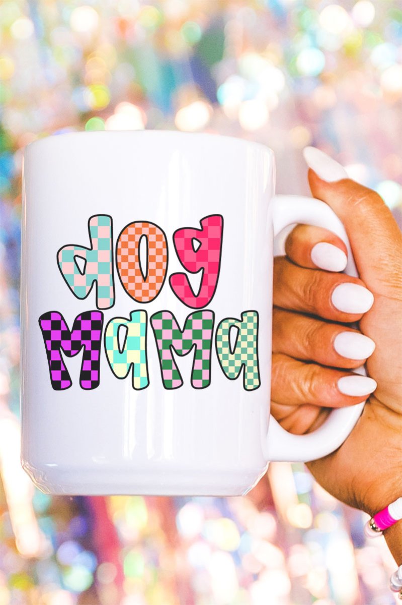 Colorful Checkered Dog Mama Ceramic Mug - Wholesale Accessory Market