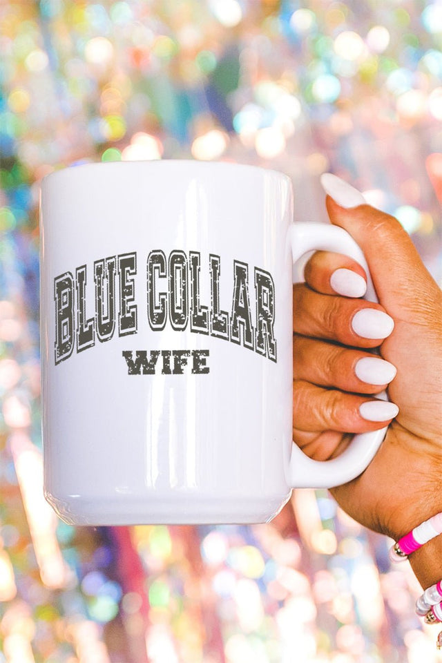 Distressed Blue Collar Wife Ceramic Mug - Wholesale Accessory Market