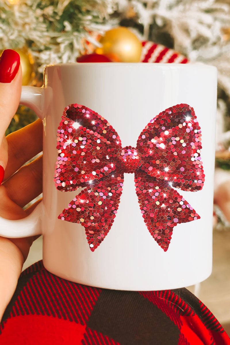 Faux Sequin Red Coquette Bow Ceramic Mug - Wholesale Accessory Market