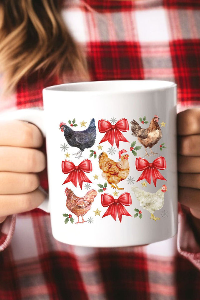 Festive Chickens And Coquette Bows Ceramic Mug - Wholesale Accessory Market