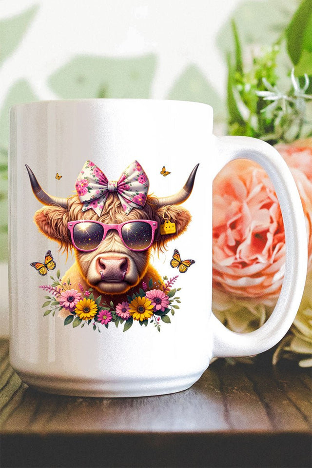 Glam Spring Highland Cow White Mug - Wholesale Accessory Market