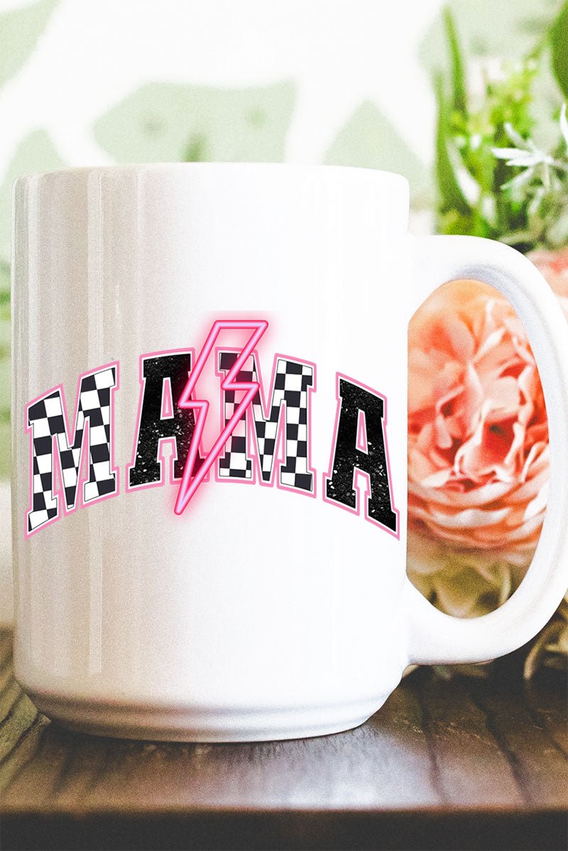 Neon Lightning Bolt Checkered Mama Ceramic Mug - Wholesale Accessory Market