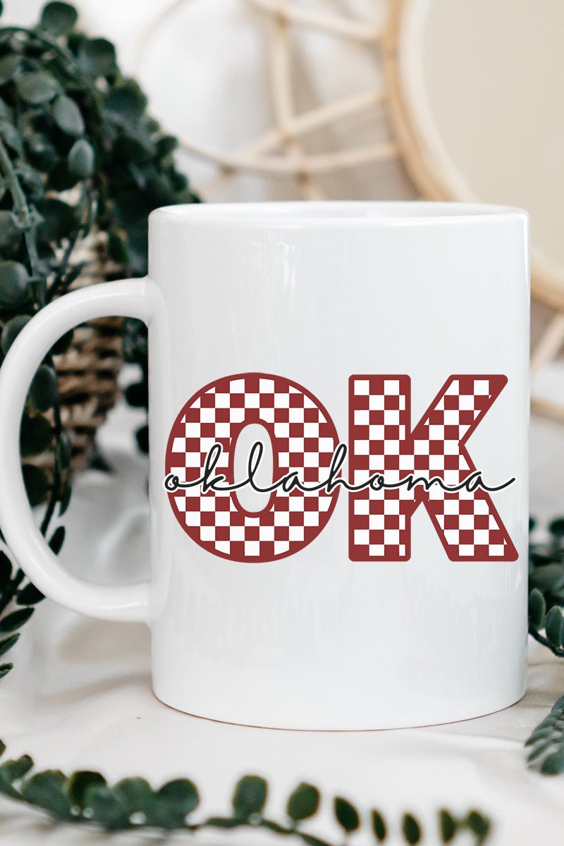 Oklahoma Checkered Ceramic Mug - Wholesale Accessory Market