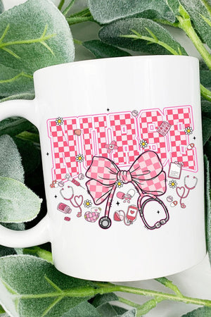 Pink Checkered Nurse Life Ceramic Mug - Wholesale Accessory Market