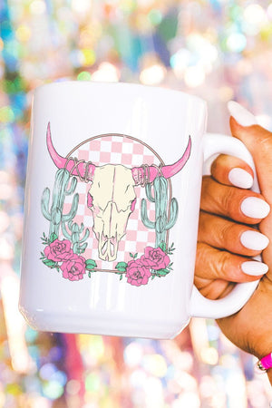 Pink Checkered Steer Ceramic Mug - Wholesale Accessory Market