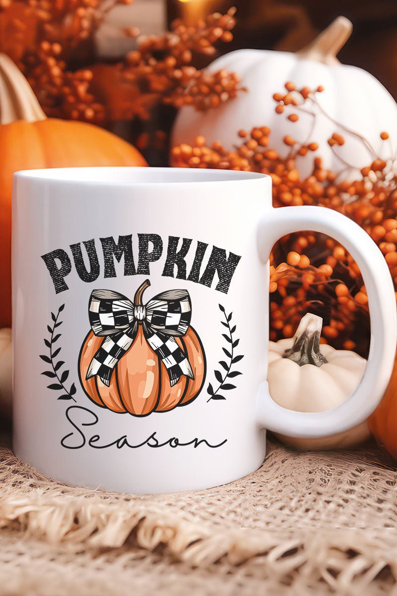 Pumpkin Season Checkered Bow Ceramic Mug - Wholesale Accessory Market