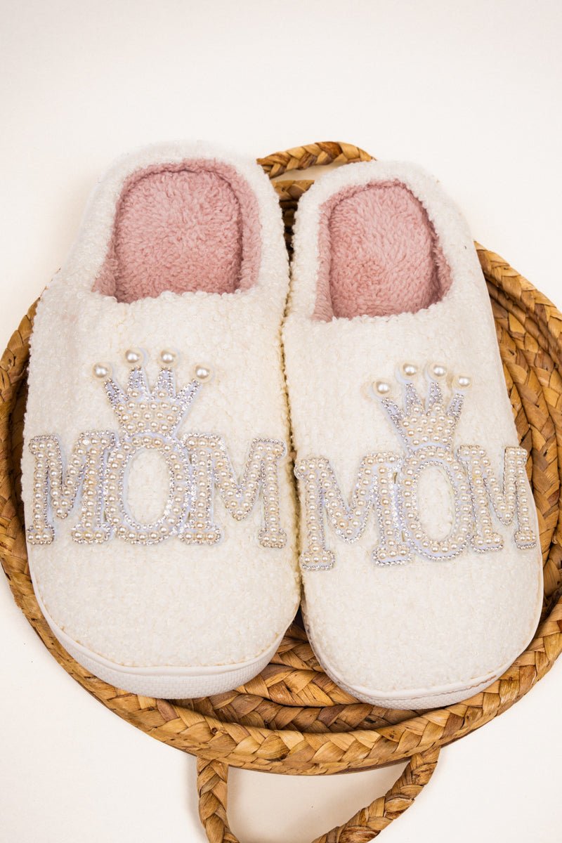 Ivory Pearl Queen Mom Plush Slippers - Wholesale Accessory Market