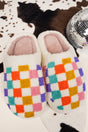 Slow Morning Multi - Color Check Plush Slippers - Wholesale Accessory Market