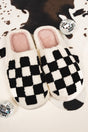 Slow Morning Black and Ivory Check Plush Slippers - Wholesale Accessory Market