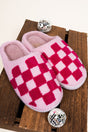 Slow Morning Pink Tonal Check Plush Slippers - Wholesale Accessory Market