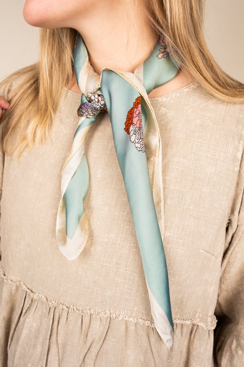 Butterfly Blooms Taupe Square Satin Scarf - Wholesale Accessory Market