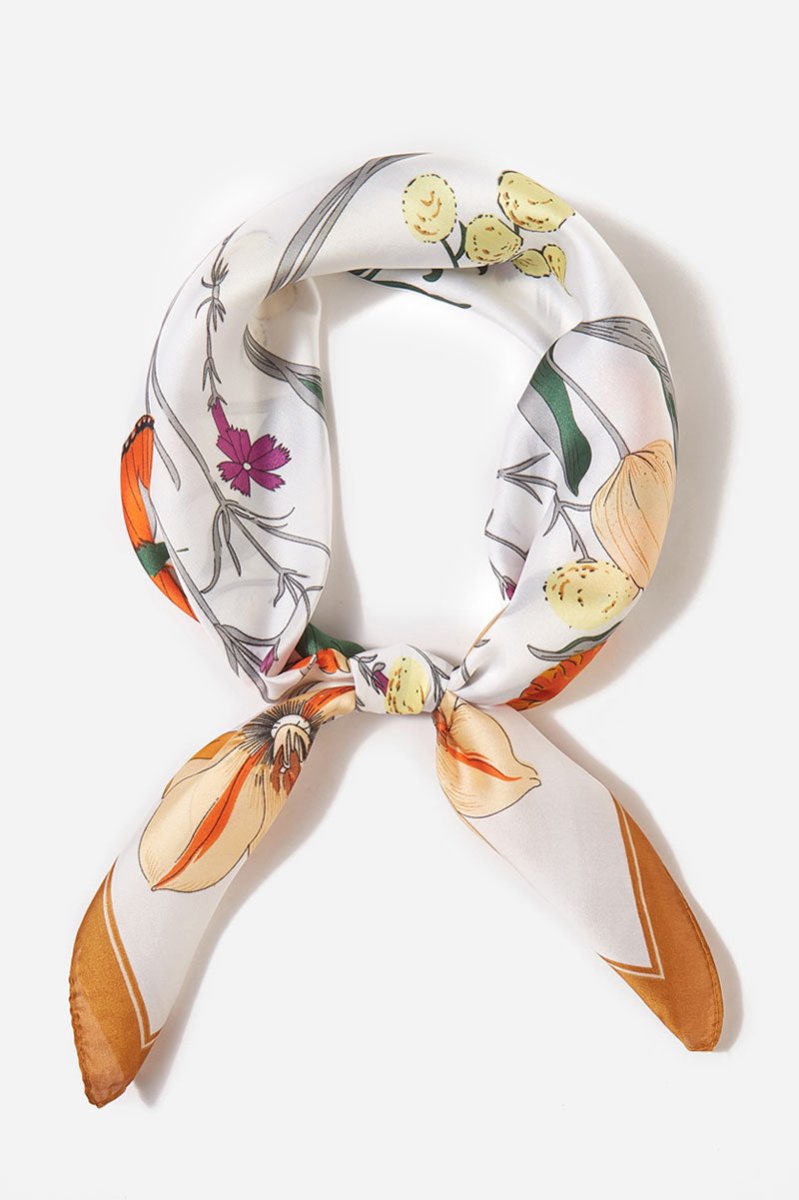 Butterfly Blooms Taupe Square Satin Scarf - Wholesale Accessory Market