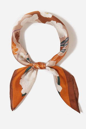 Garden Picnic Brown Square Satin Scarf - Wholesale Accessory Market