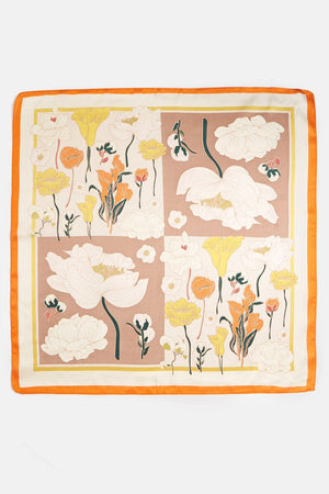 Garden Picnic Orange Square Satin Scarf - Wholesale Accessory Market