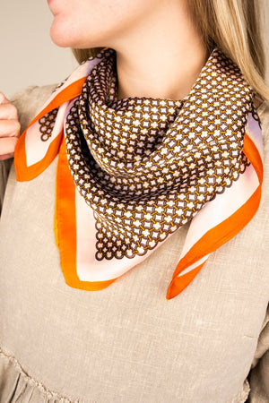 Dizzying Heights Brown Square Satin Scarf - Wholesale Accessory Market