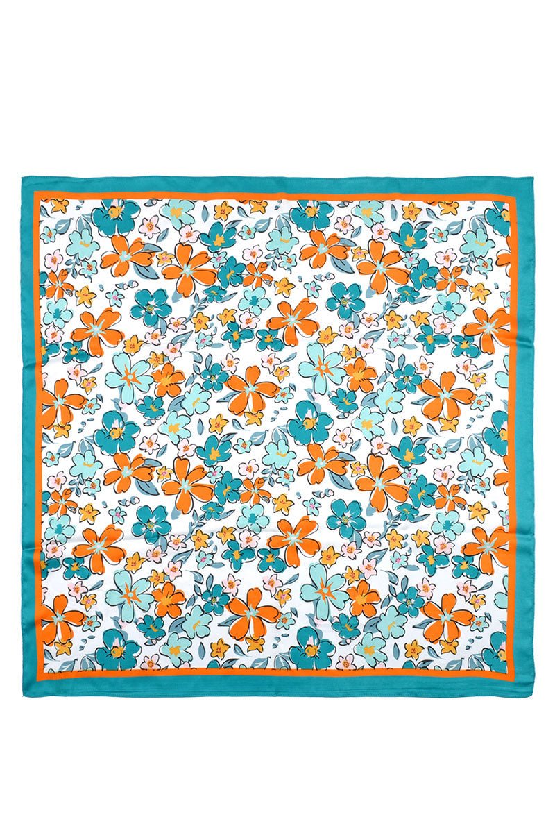 Let Your Dreams Blossom Teal Square Satin Scarf - Wholesale Accessory Market