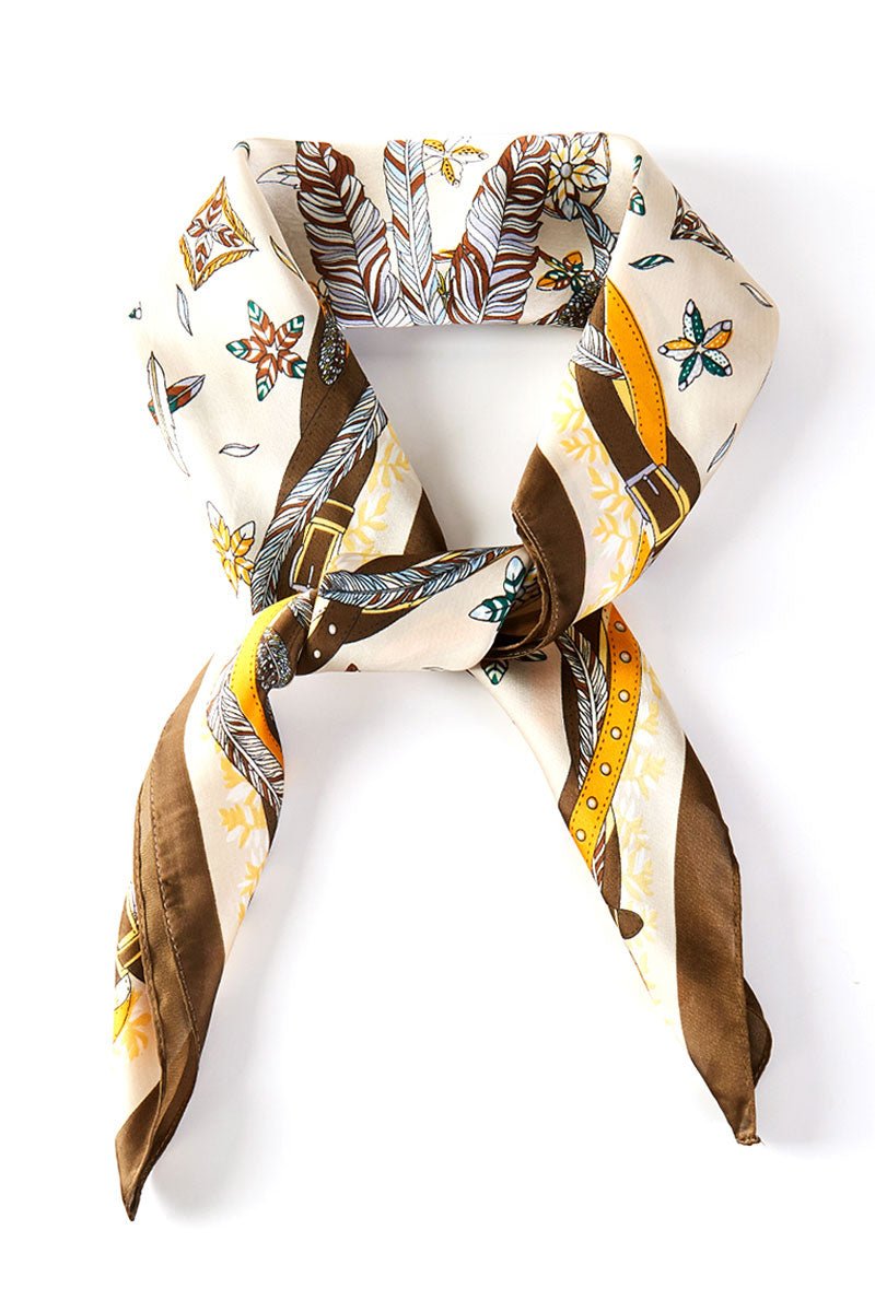 In Fine Feather Brown Square Satin Scarf - Wholesale Accessory Market