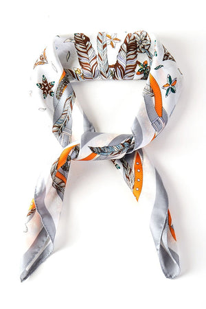 In Fine Feather Gray Square Satin Scarf - Wholesale Accessory Market