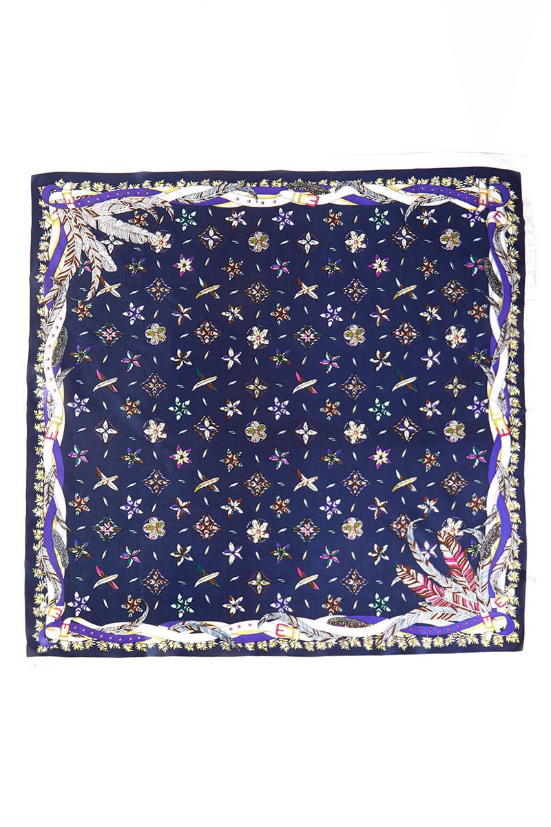 In Fine Feather Navy Square Satin Scarf - Wholesale Accessory Market