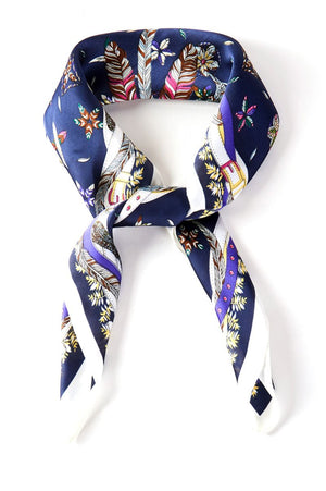 In Fine Feather Navy Square Satin Scarf - Wholesale Accessory Market