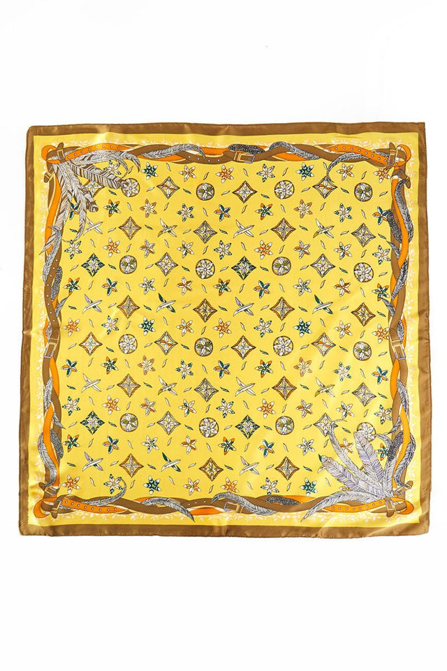 In Fine Feather Yellow Square Satin Scarf - Wholesale Accessory Market