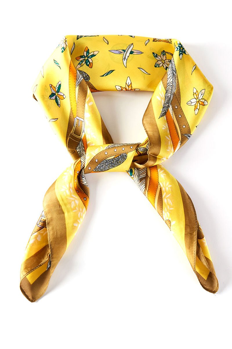 In Fine Feather Yellow Square Satin Scarf - Wholesale Accessory Market