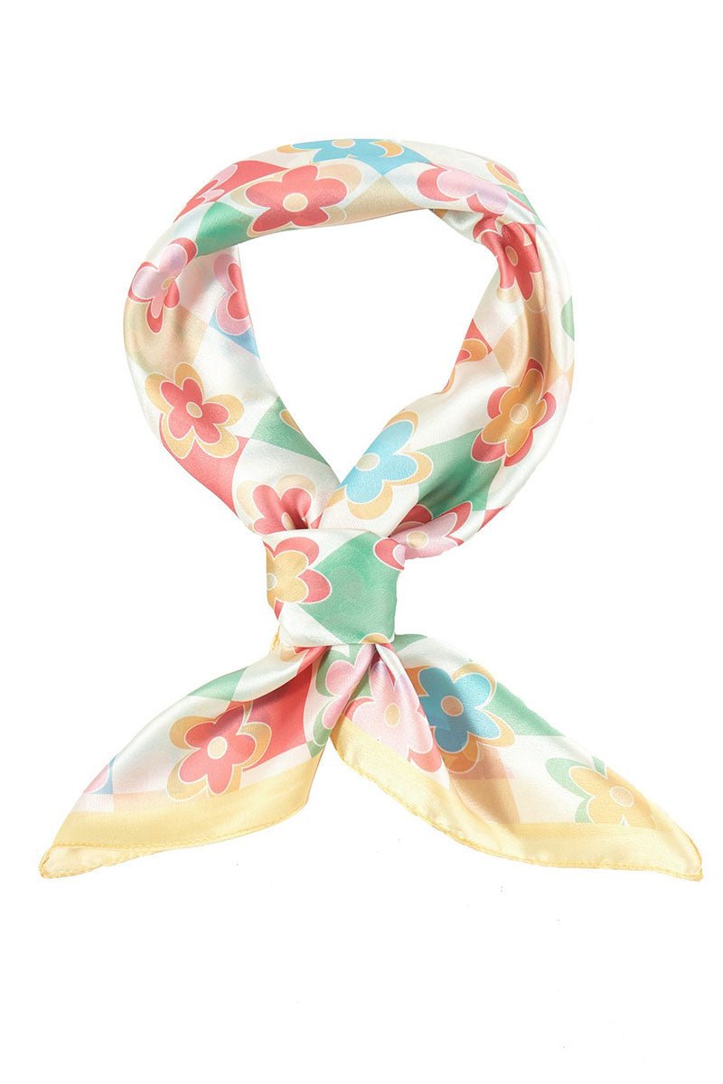 Flower Power Yellow Square Satin Scarf - Wholesale Accessory Market