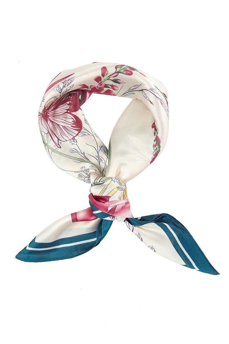 Venetian Garden Teal Square Satin Scarf - Wholesale Accessory Market