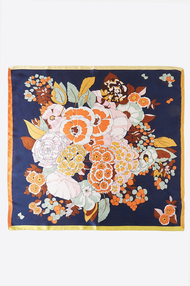 Vintage Vibes Navy Floral Square Satin Scarf - Wholesale Accessory Market