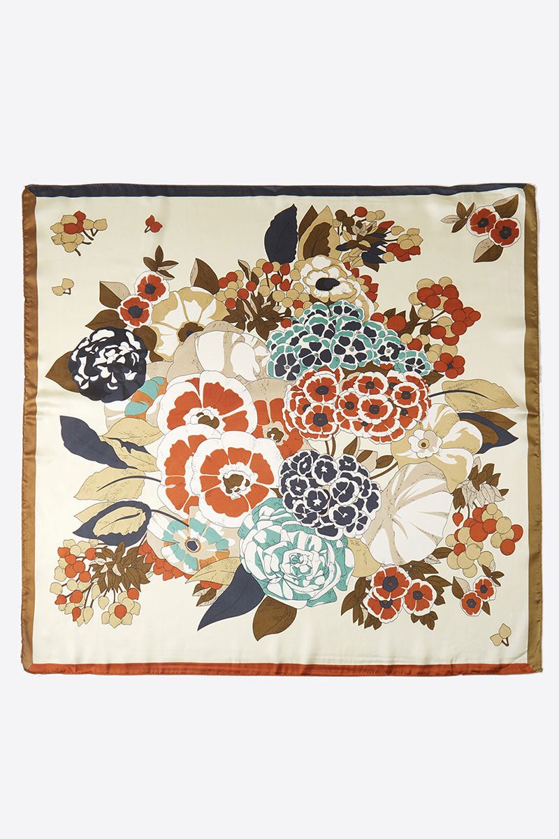 Vintage Vibes Olive Floral Square Satin Scarf - Wholesale Accessory Market