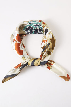 Vintage Vibes Olive Floral Square Satin Scarf - Wholesale Accessory Market