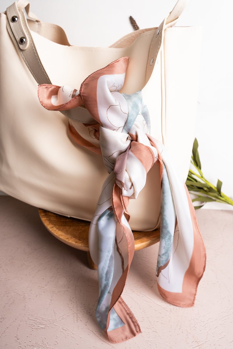 Vintage Vibes Taupe Floral Square Satin Scarf - Wholesale Accessory Market