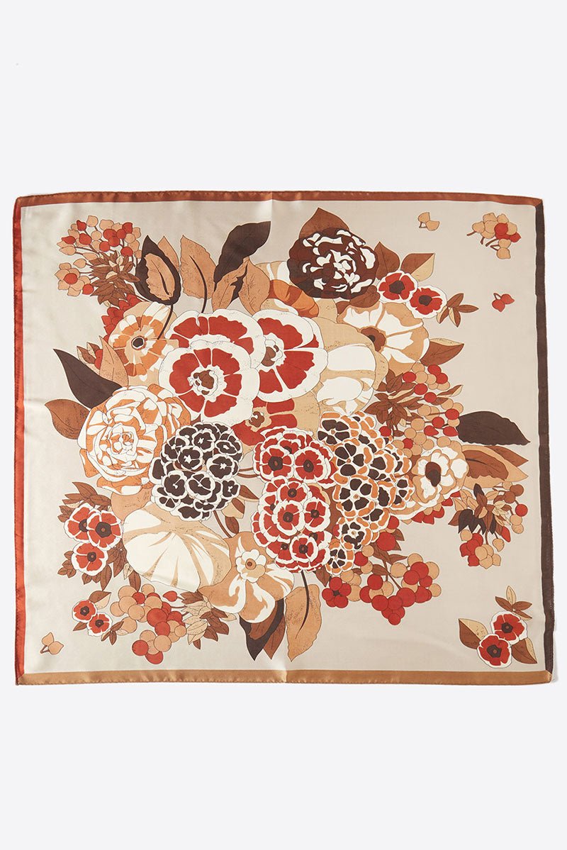 Vintage Vibes Taupe Floral Square Satin Scarf - Wholesale Accessory Market