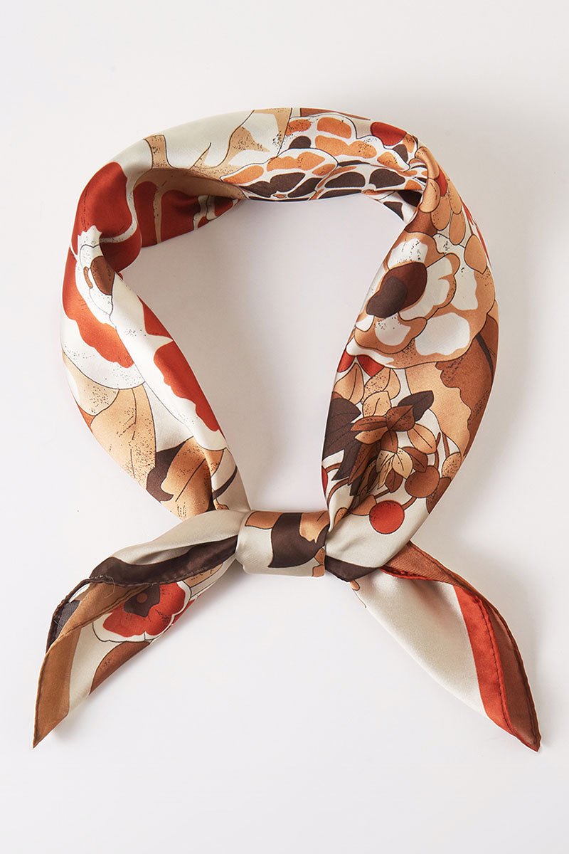 Vintage Vibes Taupe Floral Square Satin Scarf - Wholesale Accessory Market