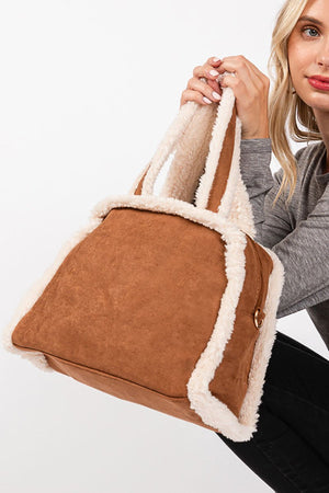 Winter Moonlight Sherpa Trimmed Brown Tote - Wholesale Accessory Market