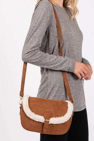 The Aspen Sherpa Trimmed Brown Crossbody - Wholesale Accessory Market