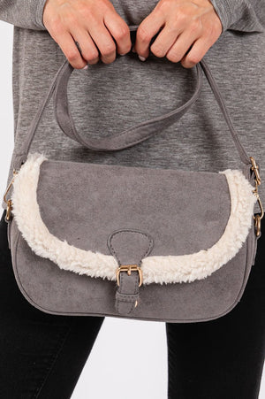 The Aspen Sherpa Trimmed Gray Crossbody - Wholesale Accessory Market