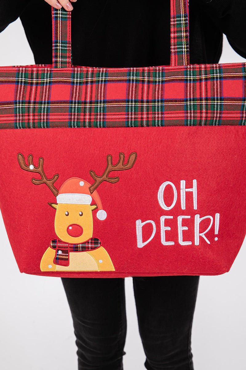 Oh Deer Red Plaid Christmas Tote Bag - Wholesale Accessory Market