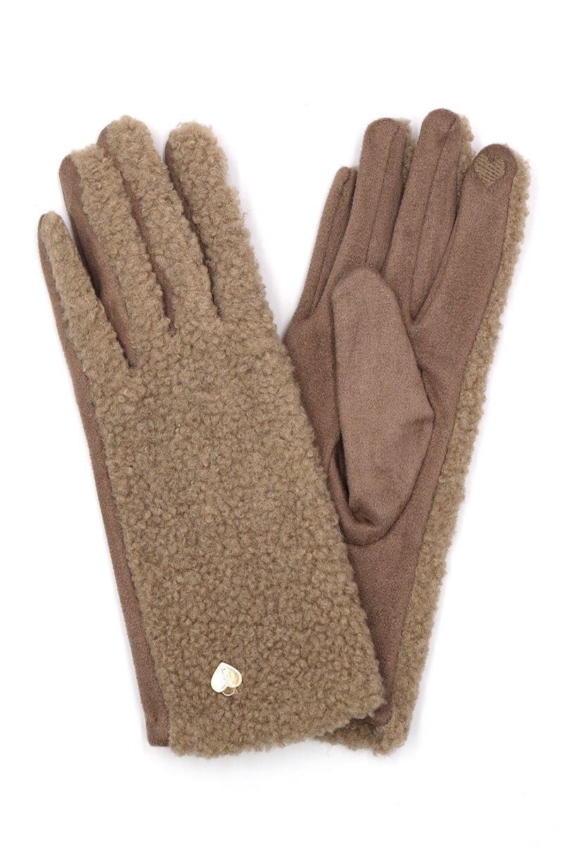 One Pair Cold Hands Warm Heart Taupe Smart Touch Gloves - Wholesale Accessory Market