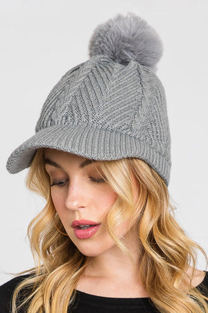 Winter Hike Gray Chevron Brimmed Pom Beanie - Wholesale Accessory Market